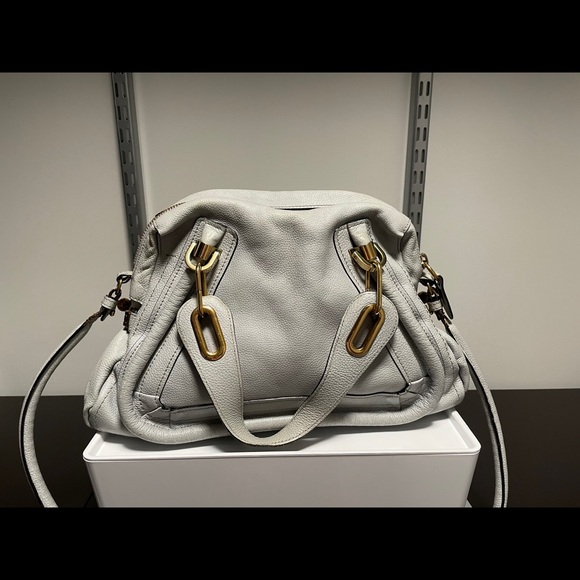 Chloe Handbags - Chloe Light Gray Leather Satchel with Gold Hardware